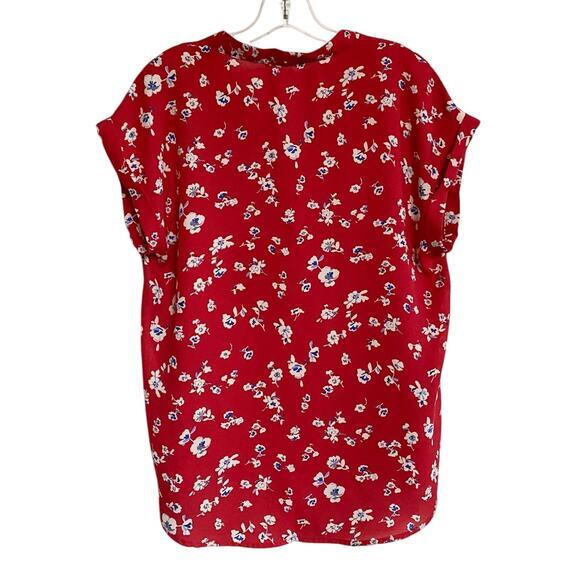 Anthropologie Pleione Red Blue Floral V-neck Button Accent Top Hi- Lo Hem S - Picture 3 of 9